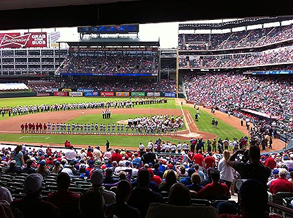 Texas Rangers season opener against the Phillies.