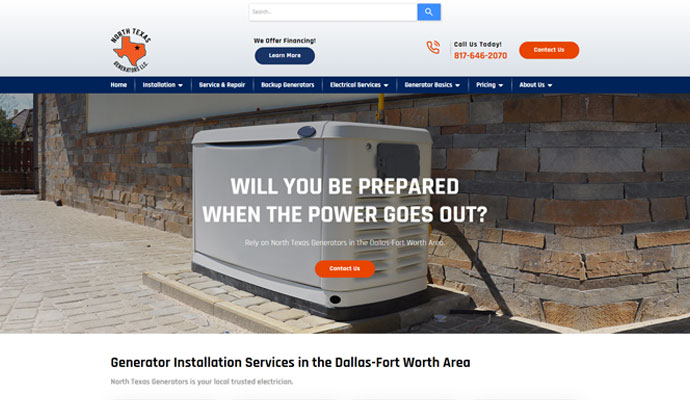 North Texas Generators website after