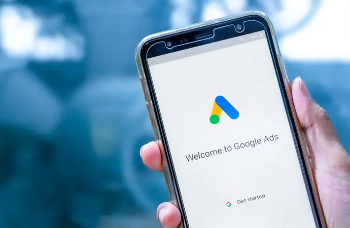 smartphone displaying the 'Welcome to Google Ads' screen